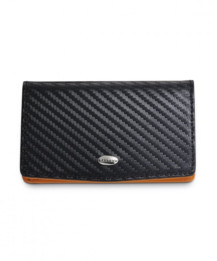 Leather Business Card case Carbon Fibre Black/Orange